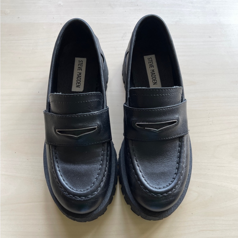 Lug Sole Black Platform Loafers
